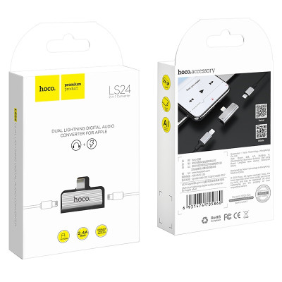 Перехідник Hoco LS24 Lightning to lightning audio/lightning Сталевий Перехідник Hoco LS24 Lightning to lightning audio/lightning Сталевий