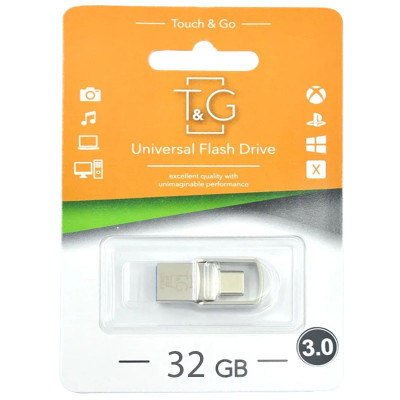 Флеш-накопичувач T&G 104 Metal Series 2in1 USB 3.0 (USB-A/C) — 32GB Срібний Флеш-накопичувач T&G 104 Metal Series 2in1 USB 3.0 (USB-A/C) — 32GB Срібний
