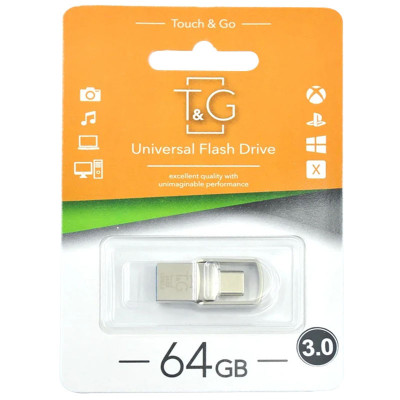 Флеш-накопичувач T&G 104 Metal Series 2in1 USB 3.0 (USB-A/C) — 64GB Срібний Флеш-накопичувач T&G 104 Metal Series 2in1 USB 3.0 (USB-A/C) — 64GB Срібний