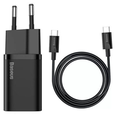 МЗП Baseus Super Si Quick Charger 25W (1USB-C) + кабель Type-C to Type-C (TZCCSUP-L) Чорний