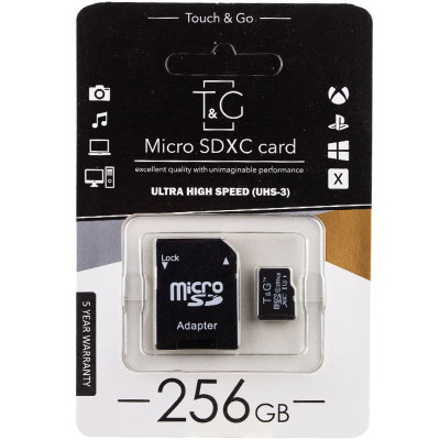 Карта пам'яті T&G (UHS-3) microSDXC Class 10 - 256GB (з адаптером) Чорний