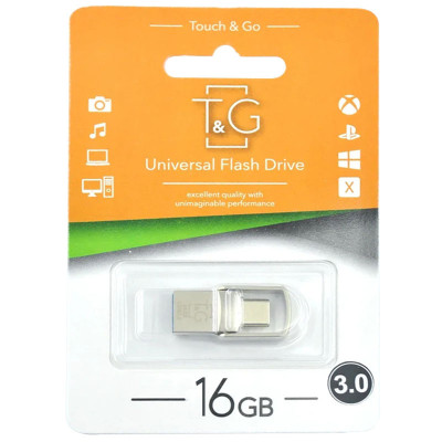 Флеш-накопичувач T&G 104 Metal Series 2in1 USB 3.0 (USB-A/C) — 16GB Срібний Флеш-накопичувач T&G 104 Metal Series 2in1 USB 3.0 (USB-A/C) — 16GB Срібний