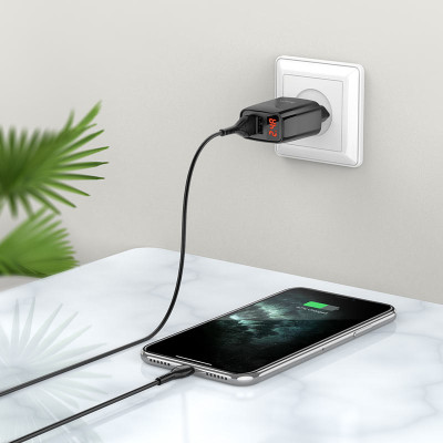 МЗП Hoco C86A Balance 2.4A (2USB-A) + кабель USB to MicroUSB Чорний