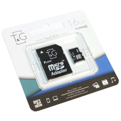 Карта пам'яті T&G (UHS-1) microSDHC Class 10 - 16GB (з адаптером) Чорний Карта пам'яті T&G (UHS-1) microSDHC Class 10 - 16GB (з адаптером) Чорний
