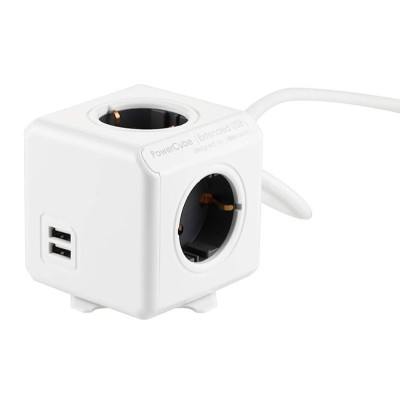 Мережевий подовжувач Allocacoc PowerCube Extended з заземленням 4 розетки 2 USB 3 м, сірий (1407/DEEUPC)