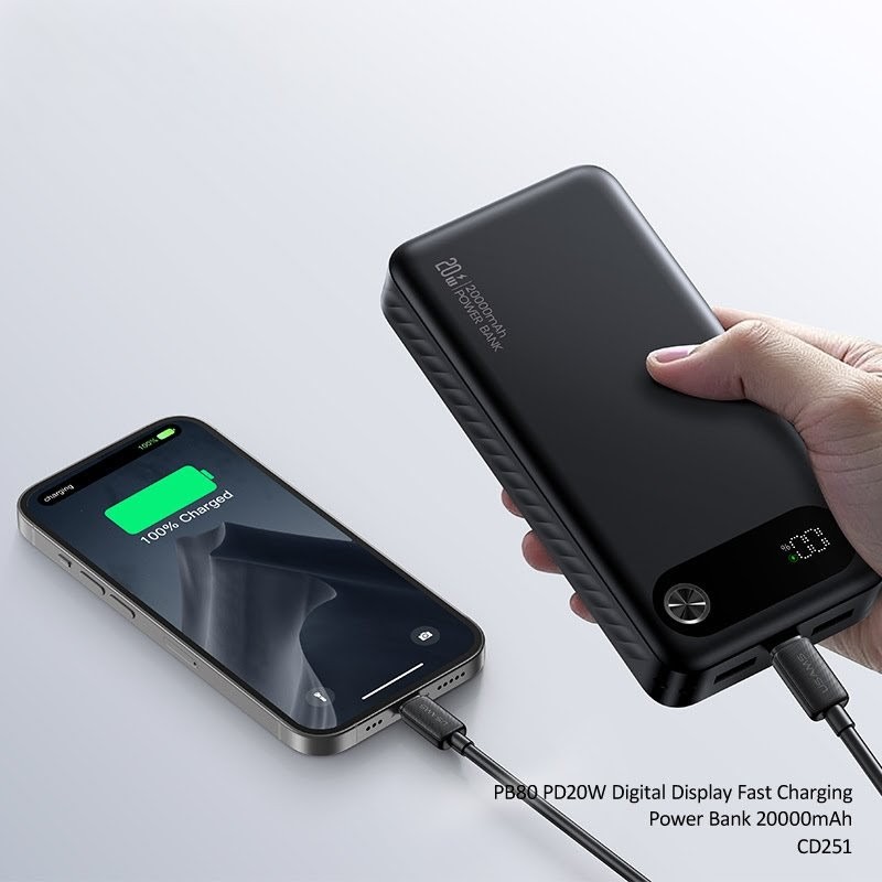 Зовнішній акумулятор Usams CD251 PB80 PD20W Digital Display Fast Charging 20000mAh Black (20KCD25101)