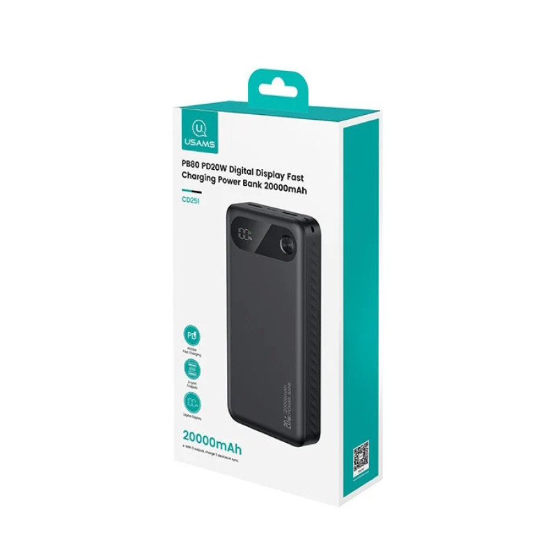 Зовнішній акумулятор Usams CD251 PB80 PD20W Digital Display Fast Charging 20000mAh White (20KCD25102)