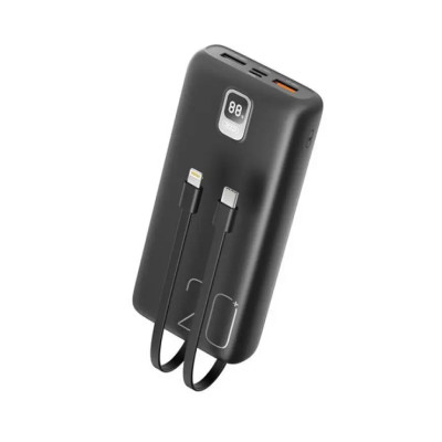 Зовнішній акумулятор XO PR185 20000mAh PD20W+QC22.5W with cable Type-C/Lightning Black (6920680831791)