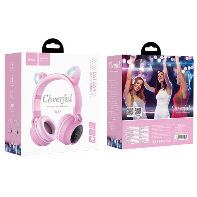 Бездротові накладні навушники HOCO W27 Cat ear wireless headphones Pink (6931474718464) Бездротові накладні навушники HOCO W27 Cat ear wireless headphones Pink (6931474718464)