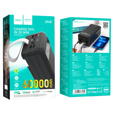 Зовнішній акумулятор HOCO J86B Electric 22.5W fully compatible power bank(60000mAh) Black (6931474771742)