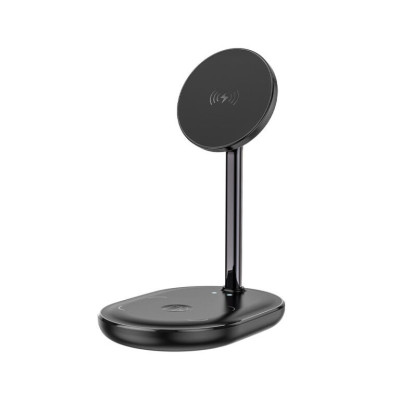 Бездротовий зарядний пристрій HOCO CW40 Noble 3-in-1 magnetic holder with wireless fast charging Black (6931474777058)