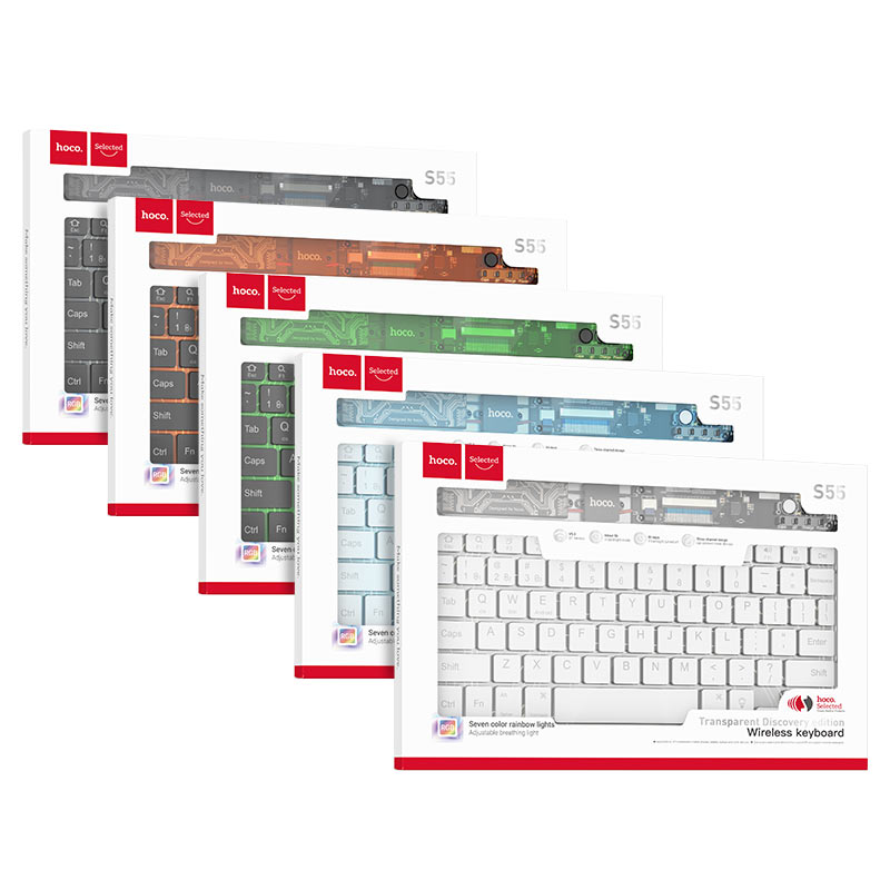 Клавіатура HOCO S55 Transparent Discovery edition wireless BT keyboard Space White (6931474778864)