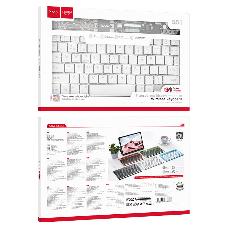 Клавіатура HOCO S55 Transparent Discovery edition wireless BT keyboard Space White (6931474778864)