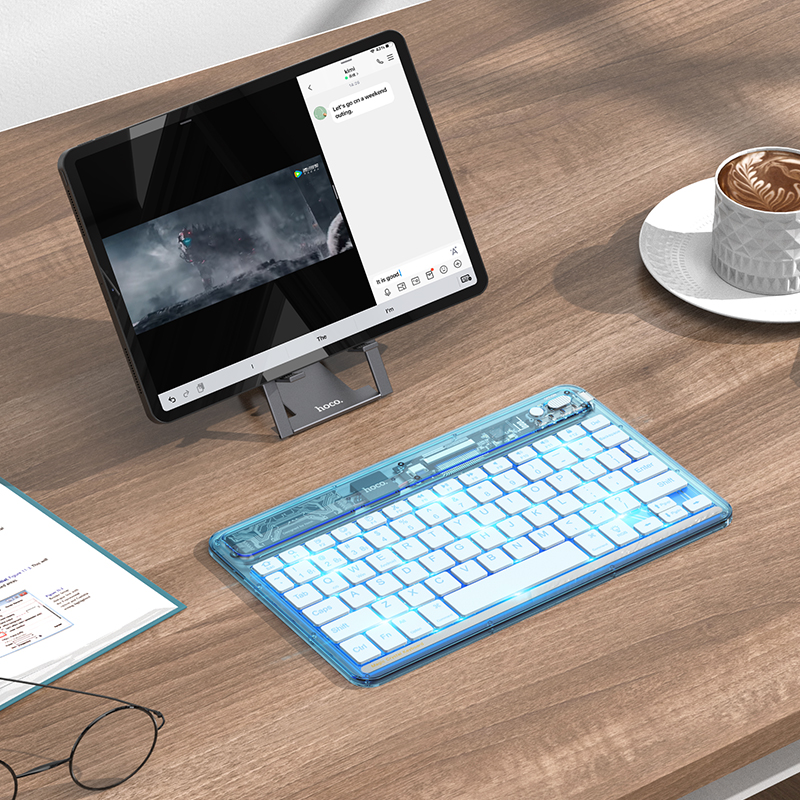 Клавіатура HOCO S55 Transparent Discovery edition wireless BT keyboard(English version) Ice Blue Mist (6931474778871)