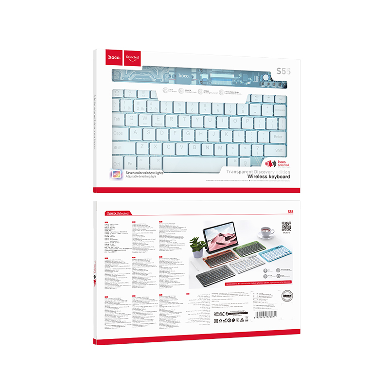 Клавіатура HOCO S55 Transparent Discovery edition wireless BT keyboard(English version) Ice Blue Mist (6931474778871)