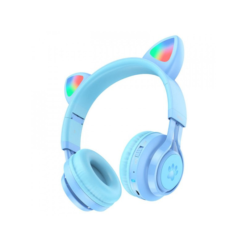 Бездротові накладні навушники HOCO W39 Cat ear kids BT headphones Blue (6931474779250)