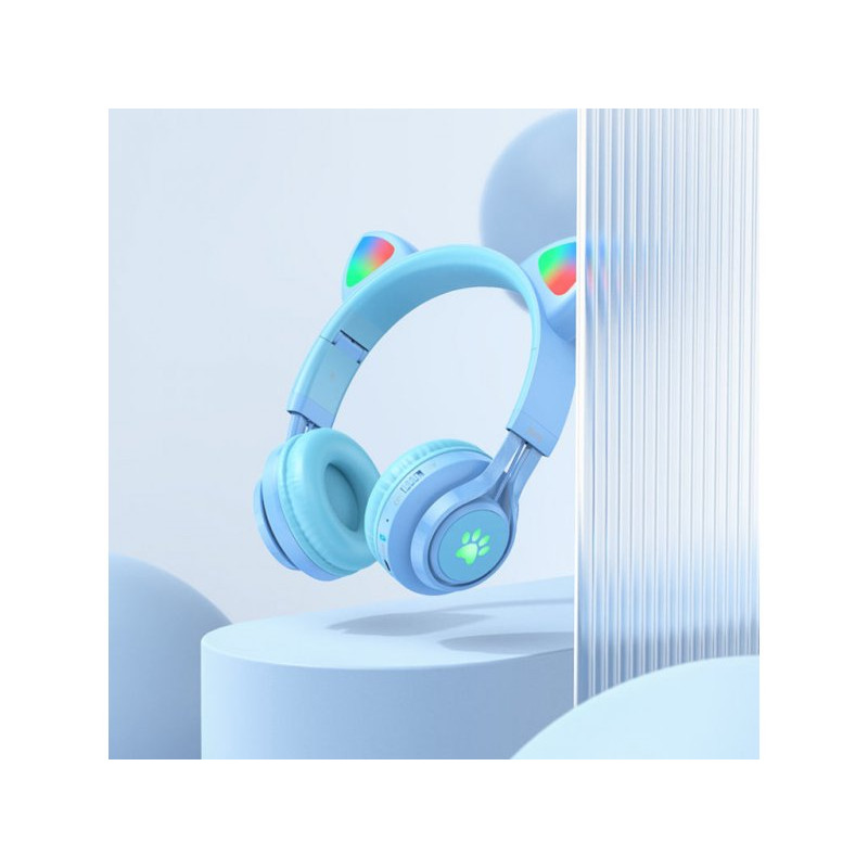 Бездротові накладні навушники HOCO W39 Cat ear kids BT headphones Blue (6931474779250)