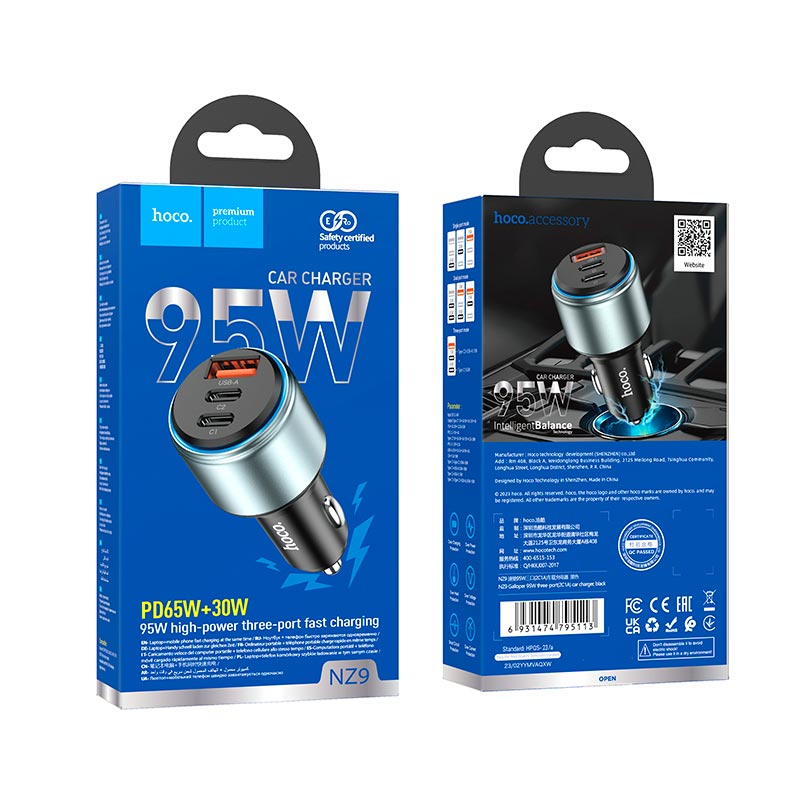 Автомобільний зарядний пристрій HOCO NZ9 Galloper 95W three-port(2C1A) car charger Black (6931474795113)