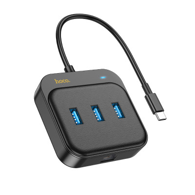 USB-Hub HOCO HB35 Easy link 4-in-1 Gigabit Ethernet Adapter(Type-C to USB3.0*3+RJ45)(L=0.2M) Black (6931474799005)
