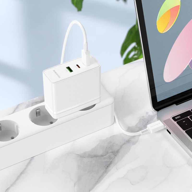 Мережевий зарядний пристрій BOROFONE BN11 Imperial PD100W three-port(2C1A) charger White (6941991103773)