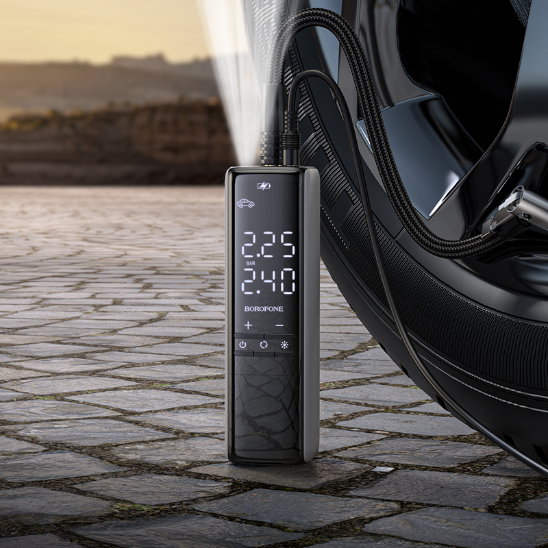Автомобільний насос BOROFONE FC1 Flow intelligent air pump Black Gray (6941991112485)