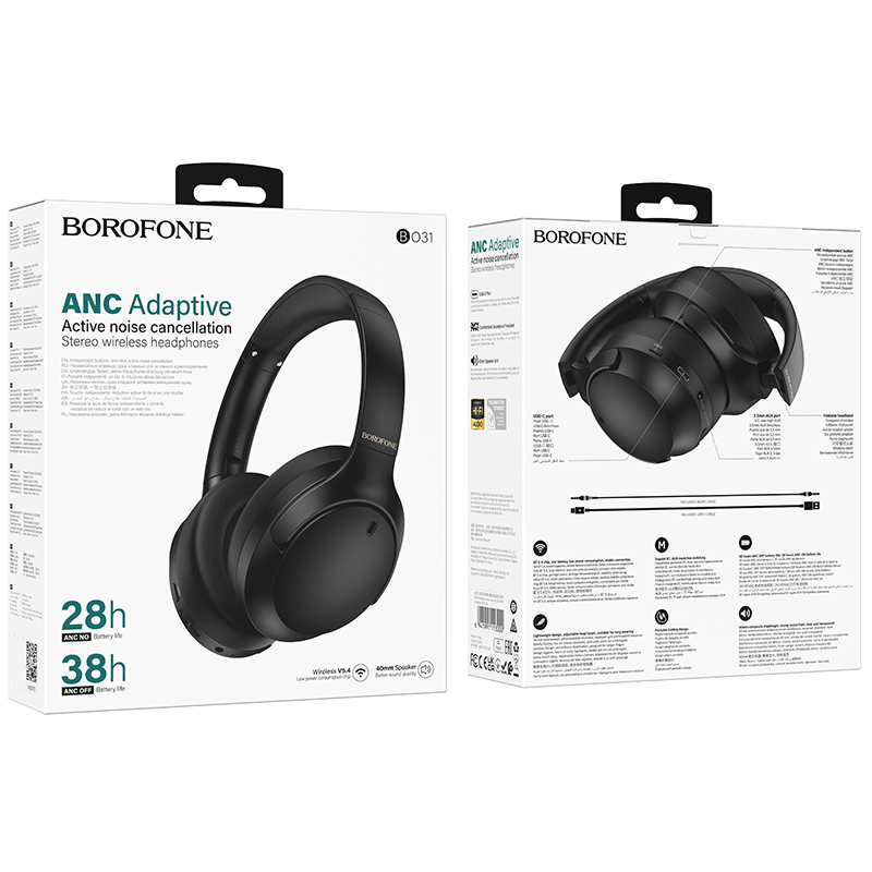 Бездротові накладні навушники BOROFONE BO31 Prestige active noise Reduction BT headphones Black (6941991113000)