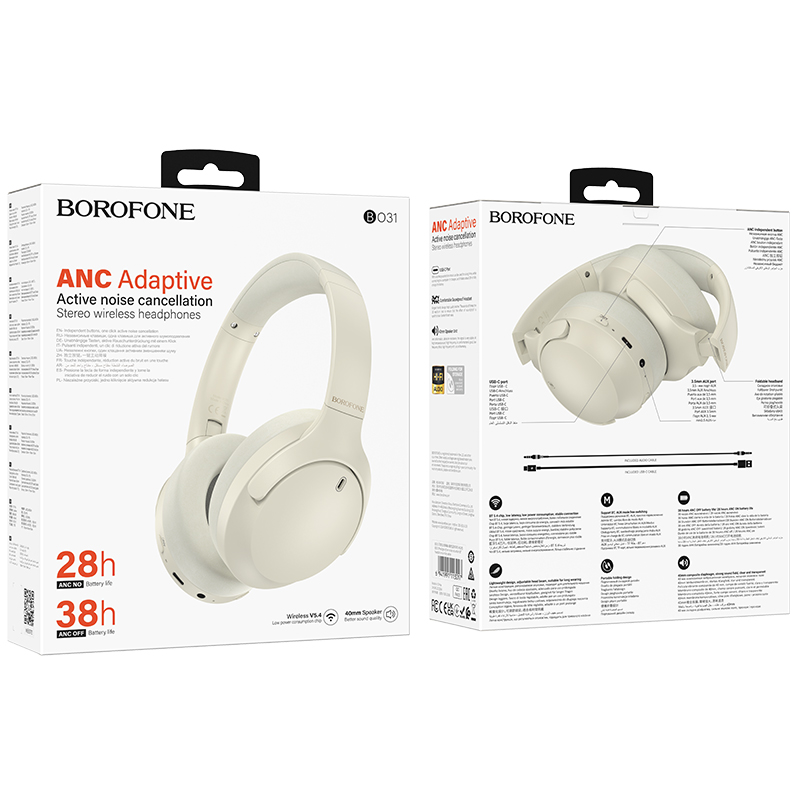 Бездротові накладні навушники BOROFONE BO31 Prestige active noise Reduction BT headphones Milky white (6941991113017)