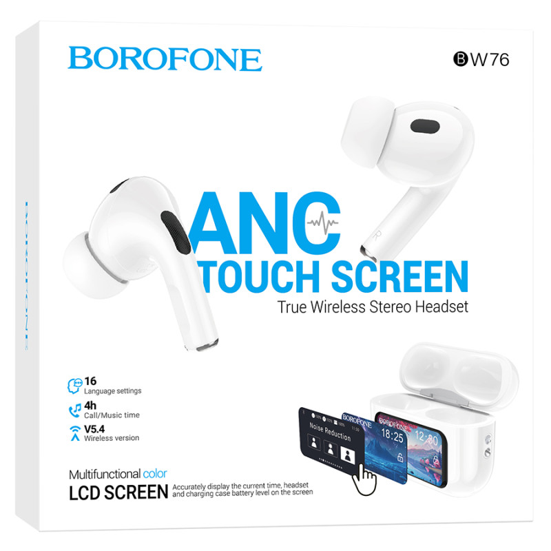 Бездротові навушники TWS BOROFONE BW76 Brocade, touch screen, ANC, Champagne White (6941991114236)