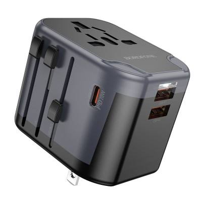 Мережевий зарядний пристрій BOROFONE BAC13 Leader 3-port PD20W(1C2A) universal conversion charger Black (6941991117169)