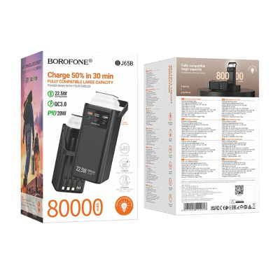 Зовнішній акумулятор BOROFONE BJ65B High 22.5W+PD20W+four-cables power bank(80000mAh) Black (6941991122057) Зовнішній акумулятор BOROFONE BJ65B High 22.5W+PD20W+four-cables power bank(80000mAh) Black (6941991122057)