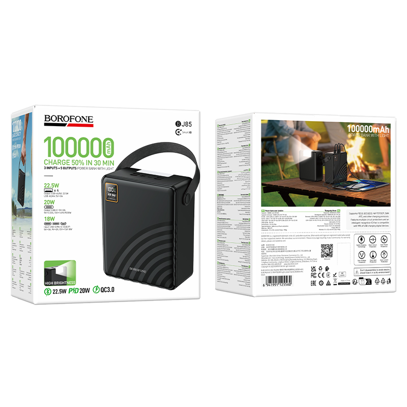 Зовнішній акумулятор BOROFONE BJ85 Myriad 22.5W+PD20W+light power bank(100000mAh) Black (6941991125560)