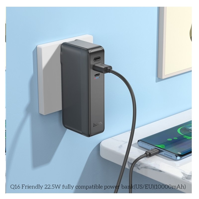 Зовнішній акумулятор HOCO Q16 Friendly 22.5W fully compatible power bank(US/EU)(10000mAh) Black (6942007601566)
