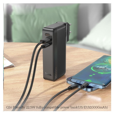 Зовнішній акумулятор HOCO Q16 Friendly 22.5W fully compatible power bank(US/EU)(10000mAh) Black (6942007601566)
