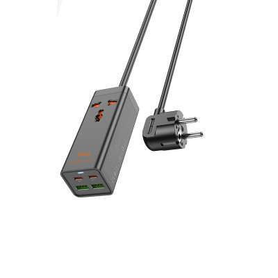 Мережевий подовжувач HOCO AC10A Barry PD65W GaN (2C2A with 1 socket) desktop charger Black (6942007601672)