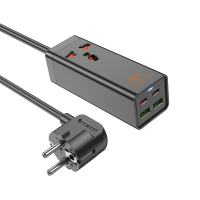 Мережевий подовжувач HOCO AC10A Barry PD65W GaN (2C2A with 1 socket) desktop charger Black (6942007601672)