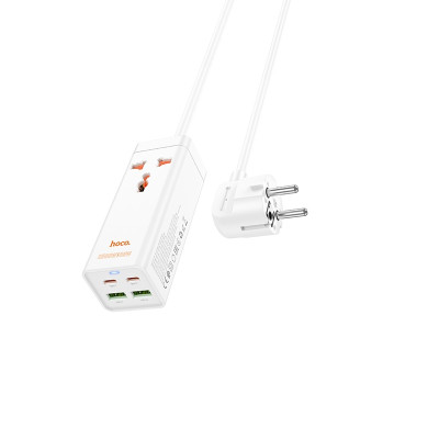 Мережевий подовжувач HOCO AC10A Barry PD65W GaN (2C2A with 1 socket) desktop charger White (6942007601689)