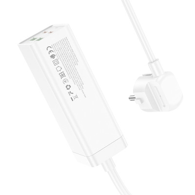 Мережевий подовжувач HOCO AC10A Barry PD65W GaN (2C2A with 1 socket) desktop charger White (6942007601689)