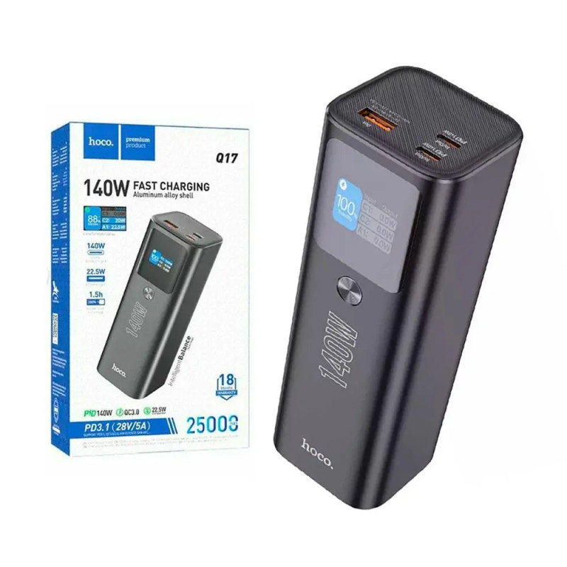 Зовнішній акумулятор HOCO Q17 Electric PD140W power bank(25000mAh) Black (6942007602075)