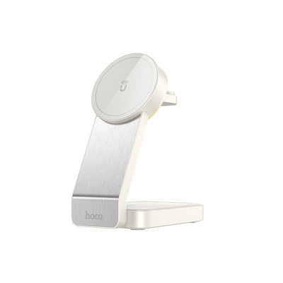 Бездротовий зарядний пристрій HOCO CQ3 Motorcycle folding 3-in-1 magnetic wireless fast charger Milky White (6942007602341)