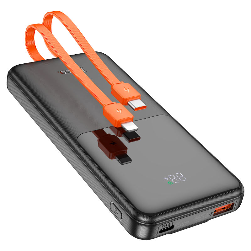 Зовнішній акумулятор HOCO J119 Sharp charger 22.5W+PD20 fully compatible power bank with digital display and cable(10000mAh) Black (6942007606097)