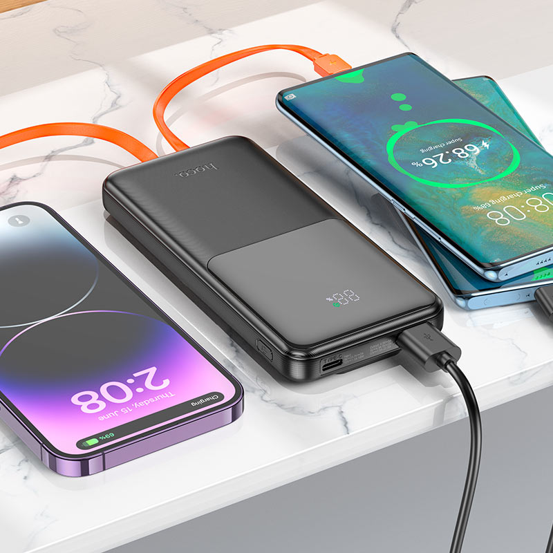 Зовнішній акумулятор HOCO J119 Sharp charger 22.5W+PD20 fully compatible power bank with digital display and cable(10000mAh) Black (6942007606097)