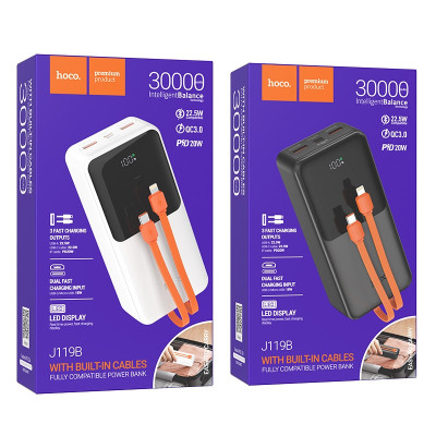 Зовнішній акумулятор HOCO J119B Sharp charger 22.5W+PD20 fully compatible power bank with digital display and cable(30000mAh) White (6942007606141)