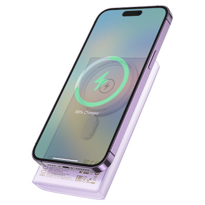 Зовнішній акумулятор HOCO Q22 Taurus 22.5W+PD20W magnetic fully compatible power bank with digital display(10000mAh) Purple (6942007612166)