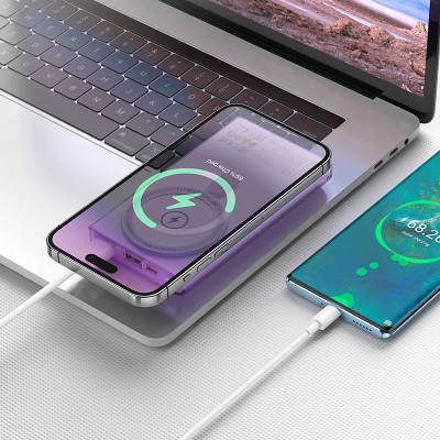 Зовнішній акумулятор HOCO Q22 Taurus 22.5W+PD20W magnetic fully compatible power bank with digital display(10000mAh) Purple (6942007612166)