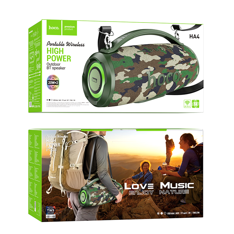 Портативна колонка HOCO HA4 Surge outdoor BT speaker Camouflage Green (6942007612272)