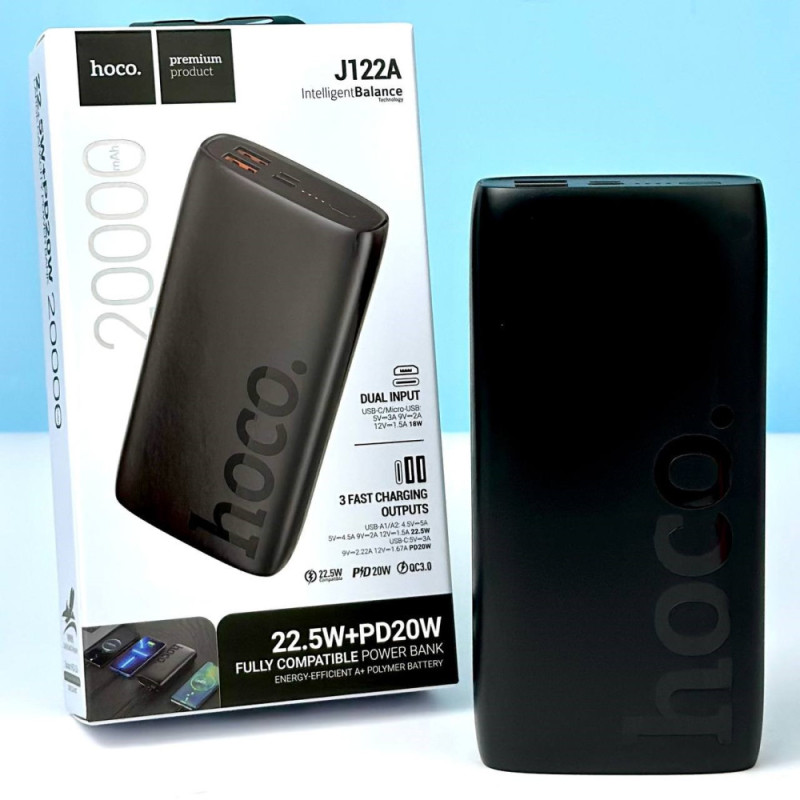 Зовнішній акумулятор HOCO J122A Respect 22.5W+PD20W fully compatible power bank(20000mAh) Black (6942007612630)