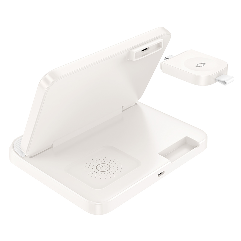 Бездротовий зарядний пристрій HOCO CQ7 Pass folding 3-in-1 wireless fast charger(iWatch+SAM) Milky White (6942007617161)