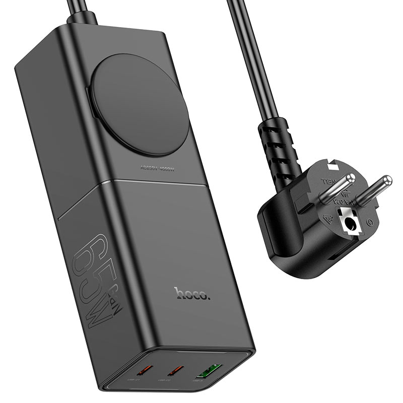 Мережевий зарядний пристрій HOCO NS4 Sharp PD65W(2C1A) desktop socket(EU/GER) Black (6942007617352)