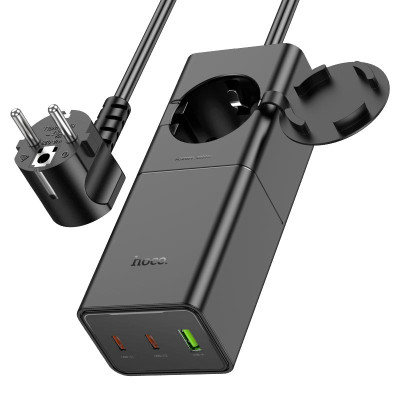 Мережевий зарядний пристрій HOCO NS4 Sharp PD65W(2C1A) desktop socket(EU/GER) Black (6942007617352)