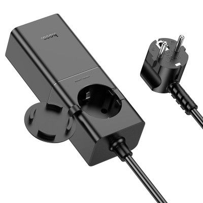 Мережевий зарядний пристрій HOCO NS4 Sharp PD65W(2C1A) desktop socket(EU/GER) Black (6942007617352)